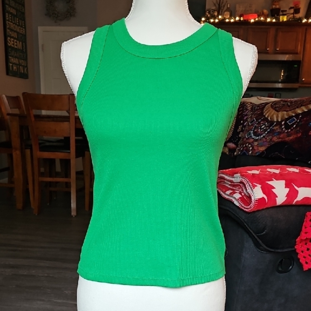 Womens Old Navy Nwots Green Ribbed Tank Top. Waist Length. Medium